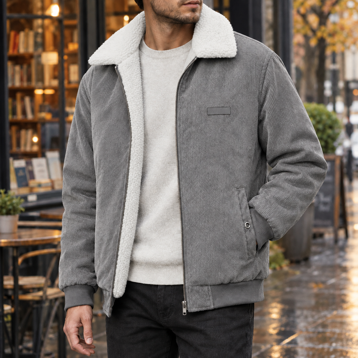 Cordjacke Herren Tailliert Winter Casual