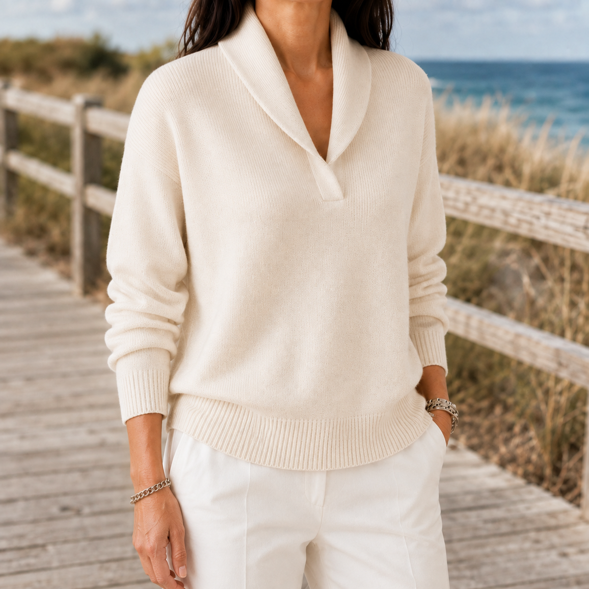 Schalkragenpullover Damen Relaxed Fit Casual