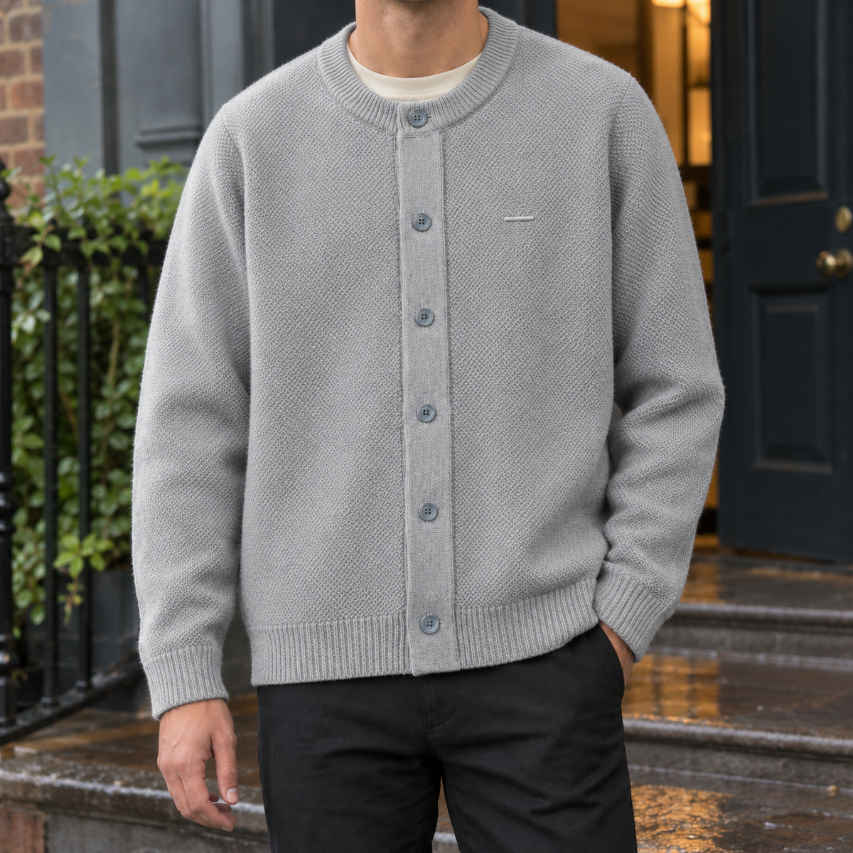 Cardigan Herren Strukturierter Relaxed Fit Casual