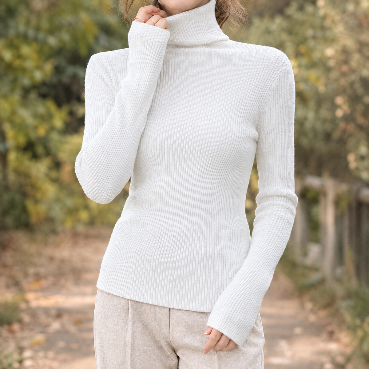Rollkragenpullover Damen Slim Fit Übergangszeit