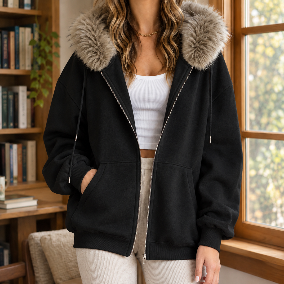 Kapuzenpullover Damen Oversize Casual mit Kapuze