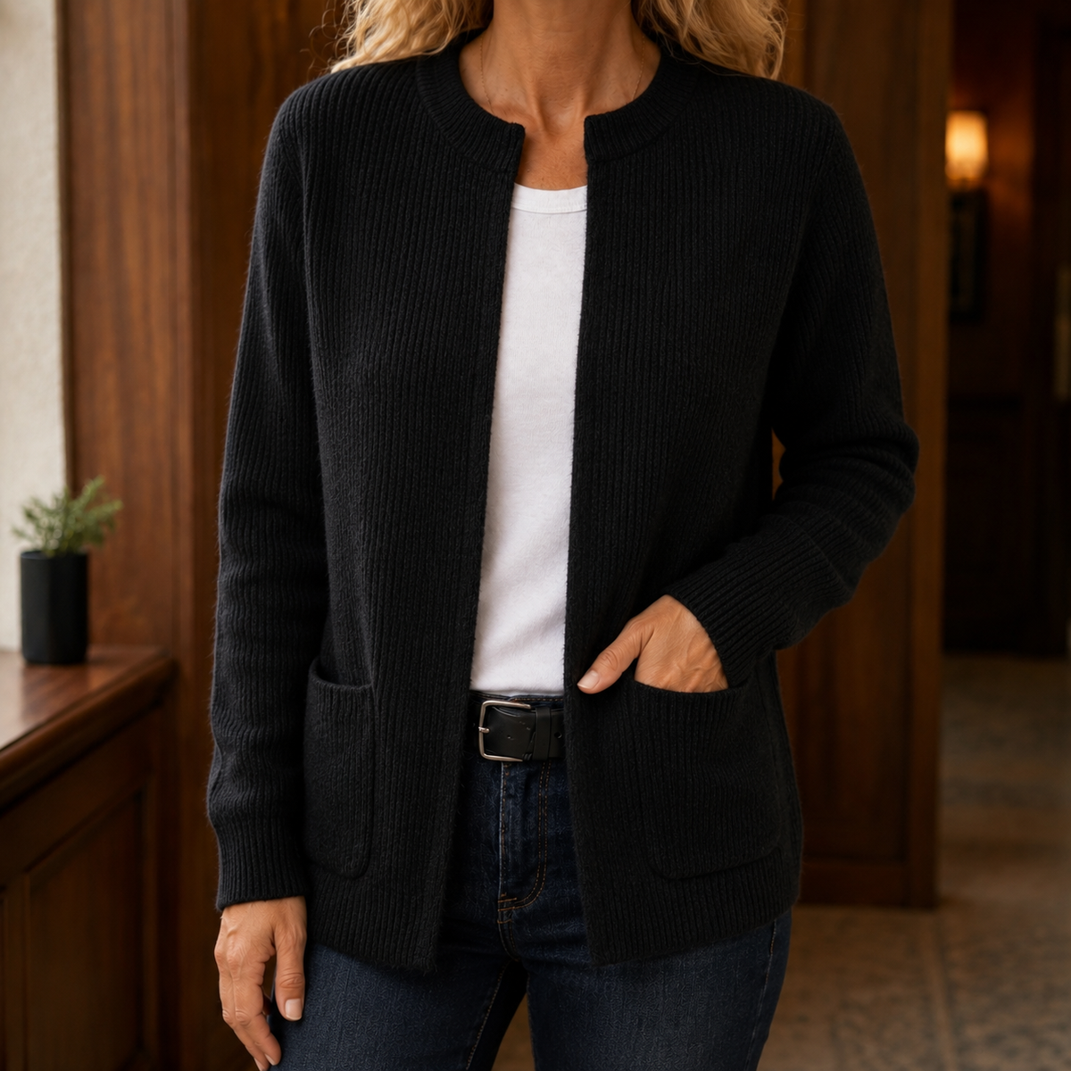 Cardigan Damen Relaxed Fit Freizeit Hüftlang