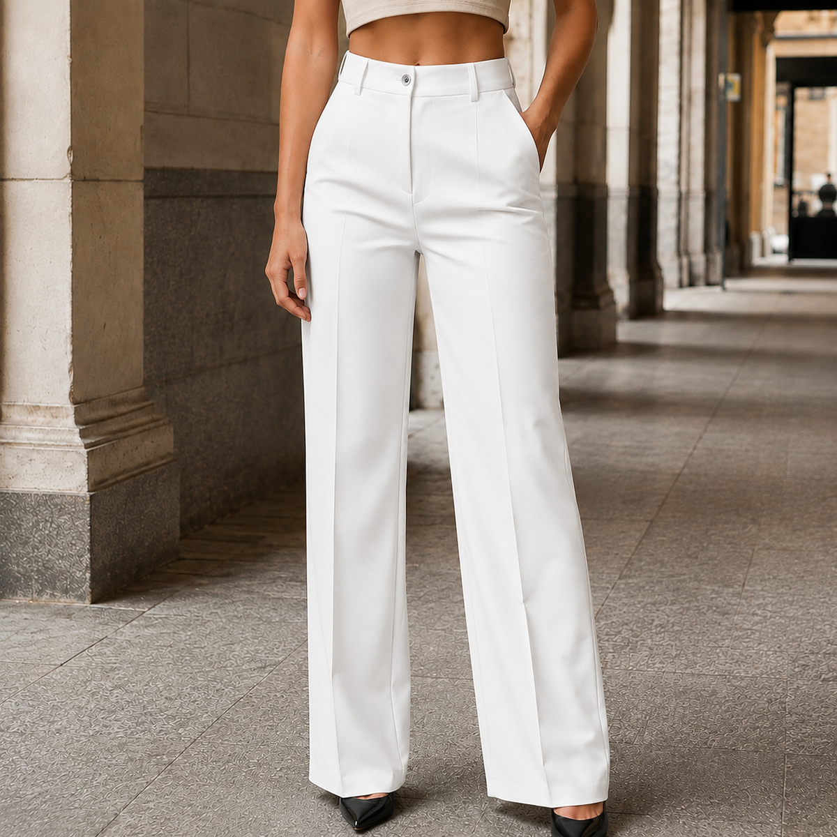 Weite Hose Damen Hoch Tailliert Elegant Freizeit
