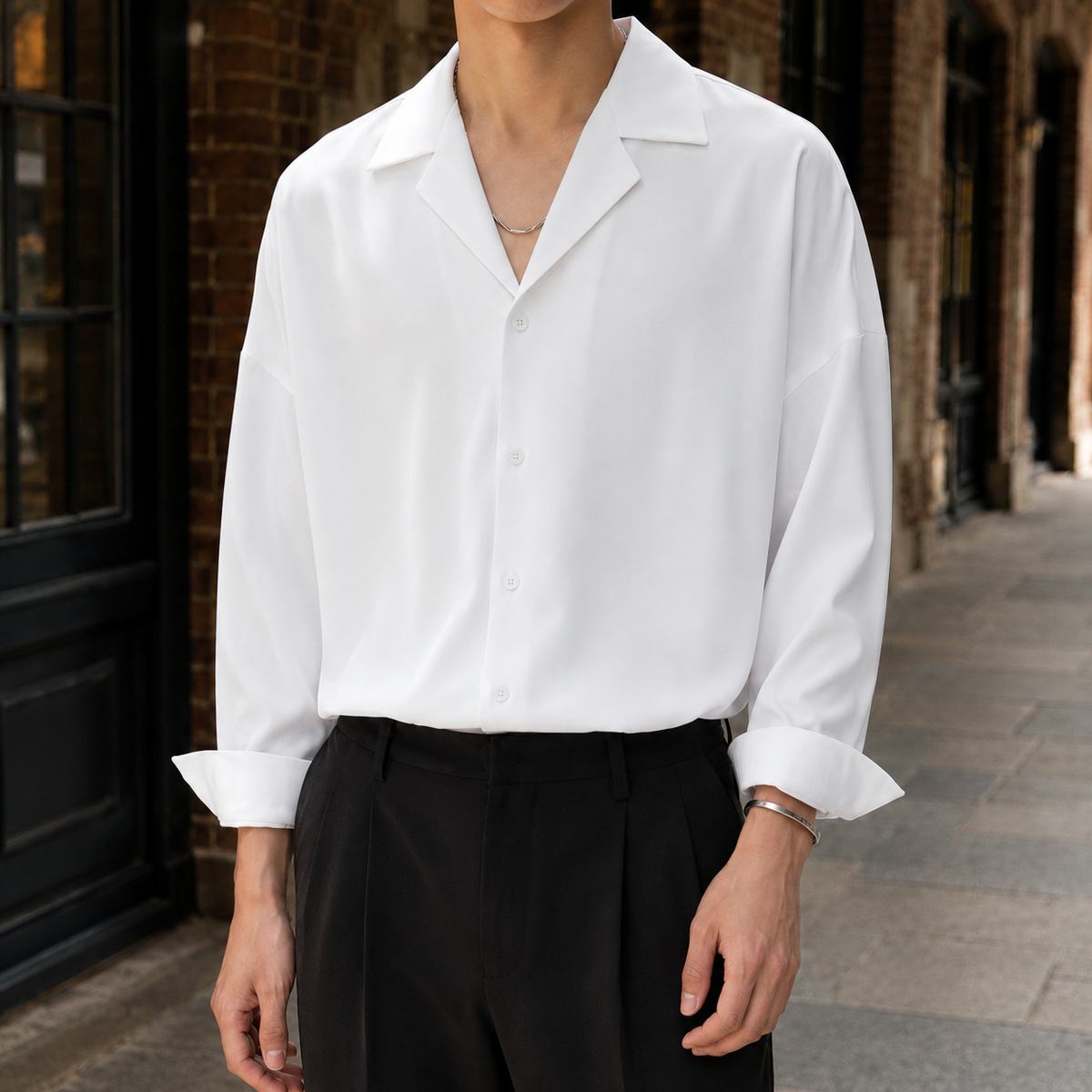 Hemd Herren Relaxed Fit Casual Langarm Cuban Kragen