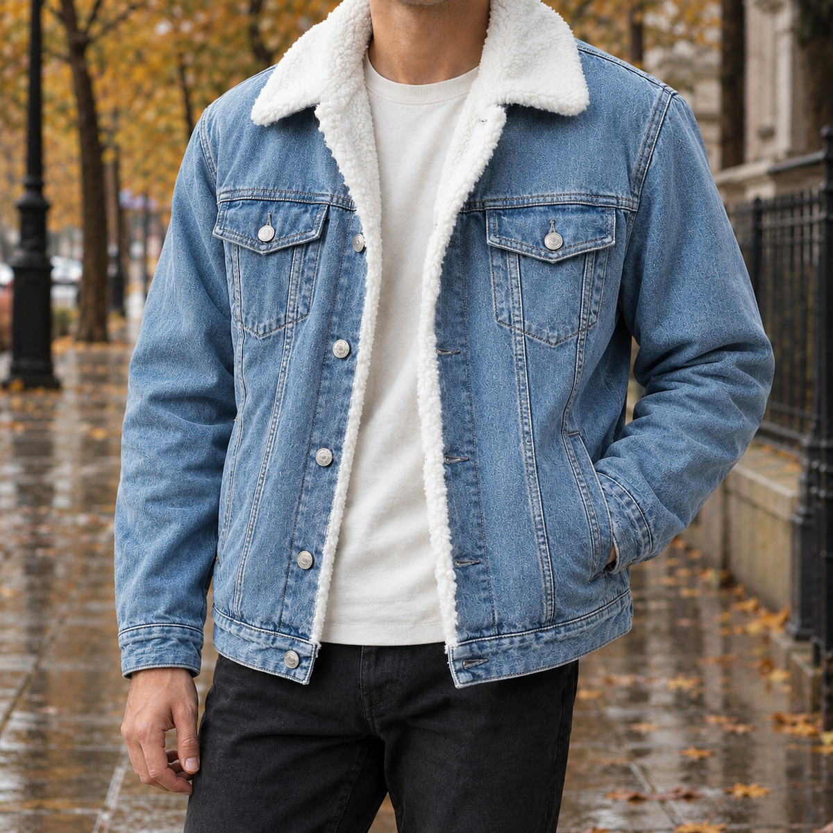 Jacke Herren Slim Fit Freizeit mit Sherpa-Futter