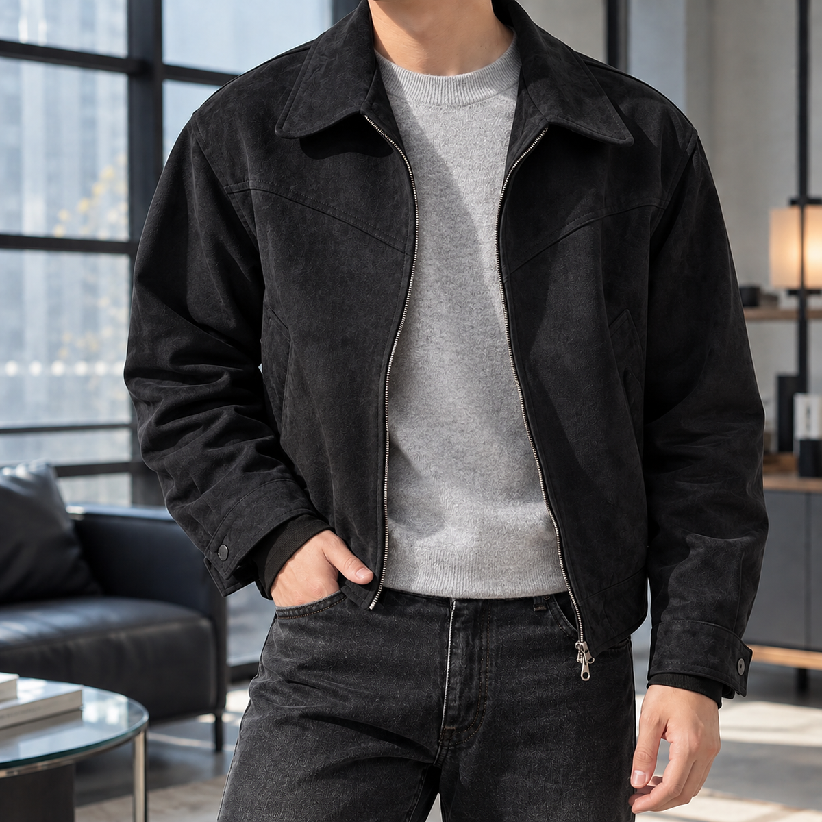 Zip-Jacke Herren Relaxed Fit Freizeit kurz