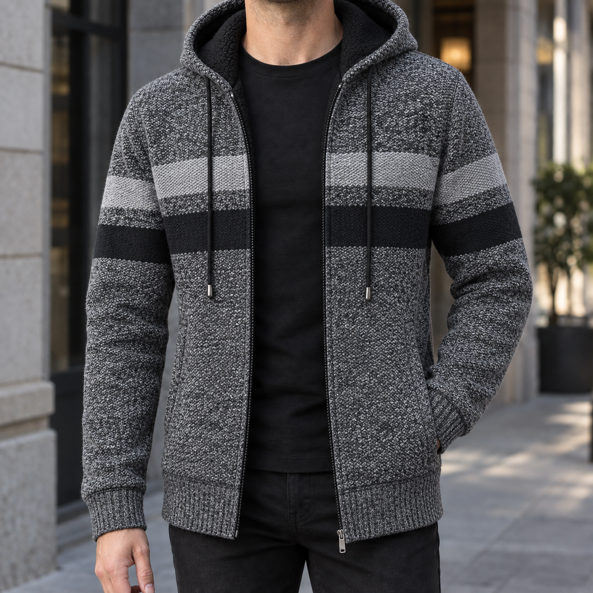 Herren Kapuzenpullover Slim Fit Freizeit mit Reißverschluss