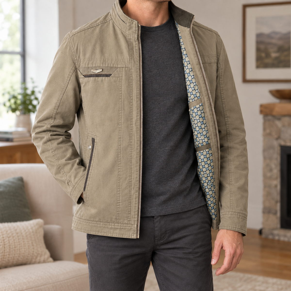 Stehkragenjacke Herren Regular Fit Freizeit