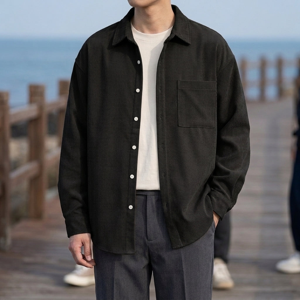 Hemd Herren Relaxed Fit Casual Cordoptik