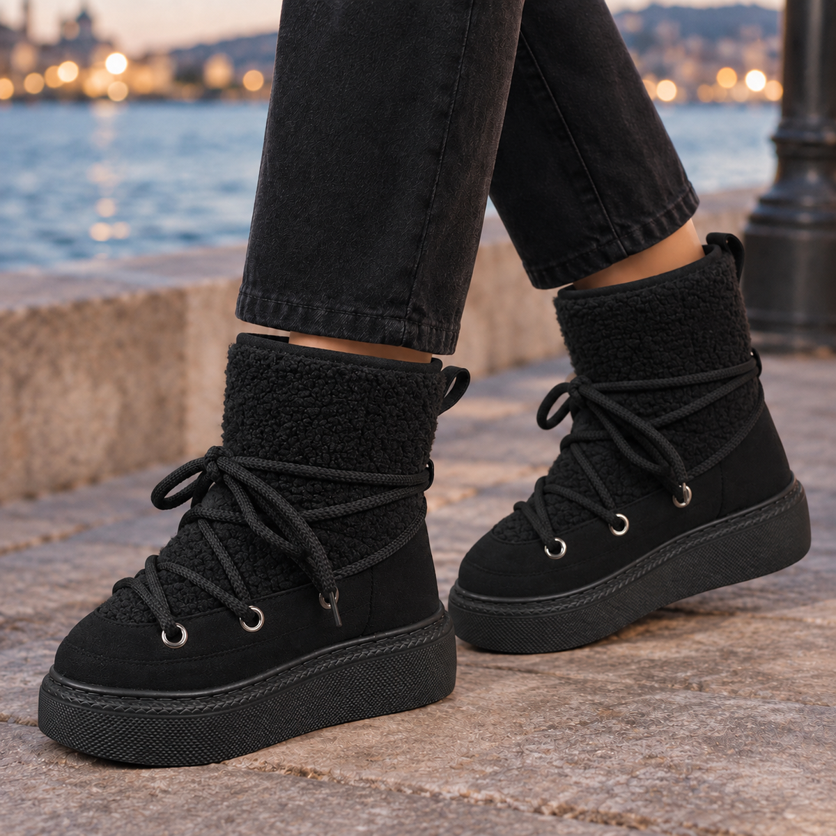 Plattformstiefel Damen Warm Gefüttert Winter