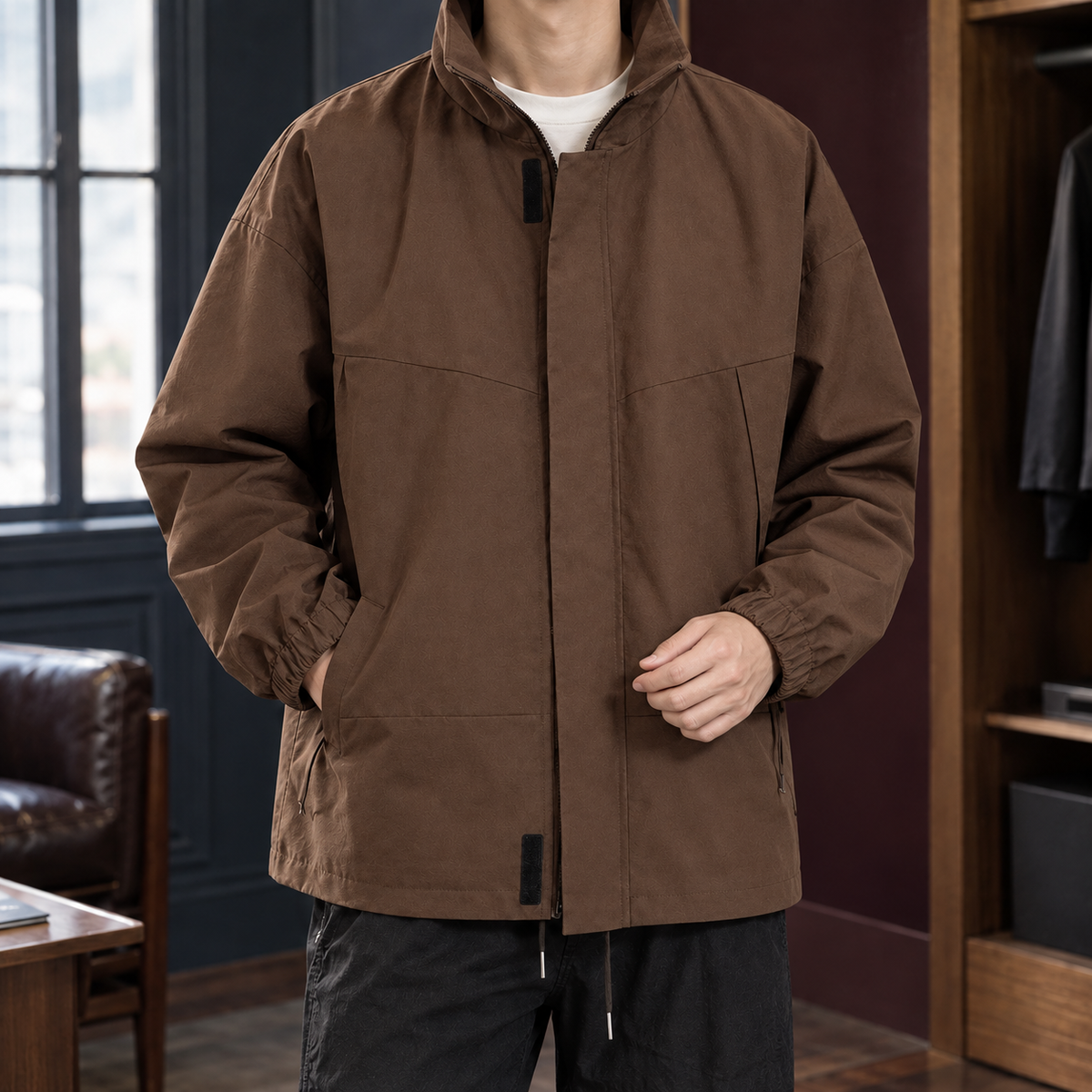 Stehkragenjacke Damen Relaxed Fit Freizeit