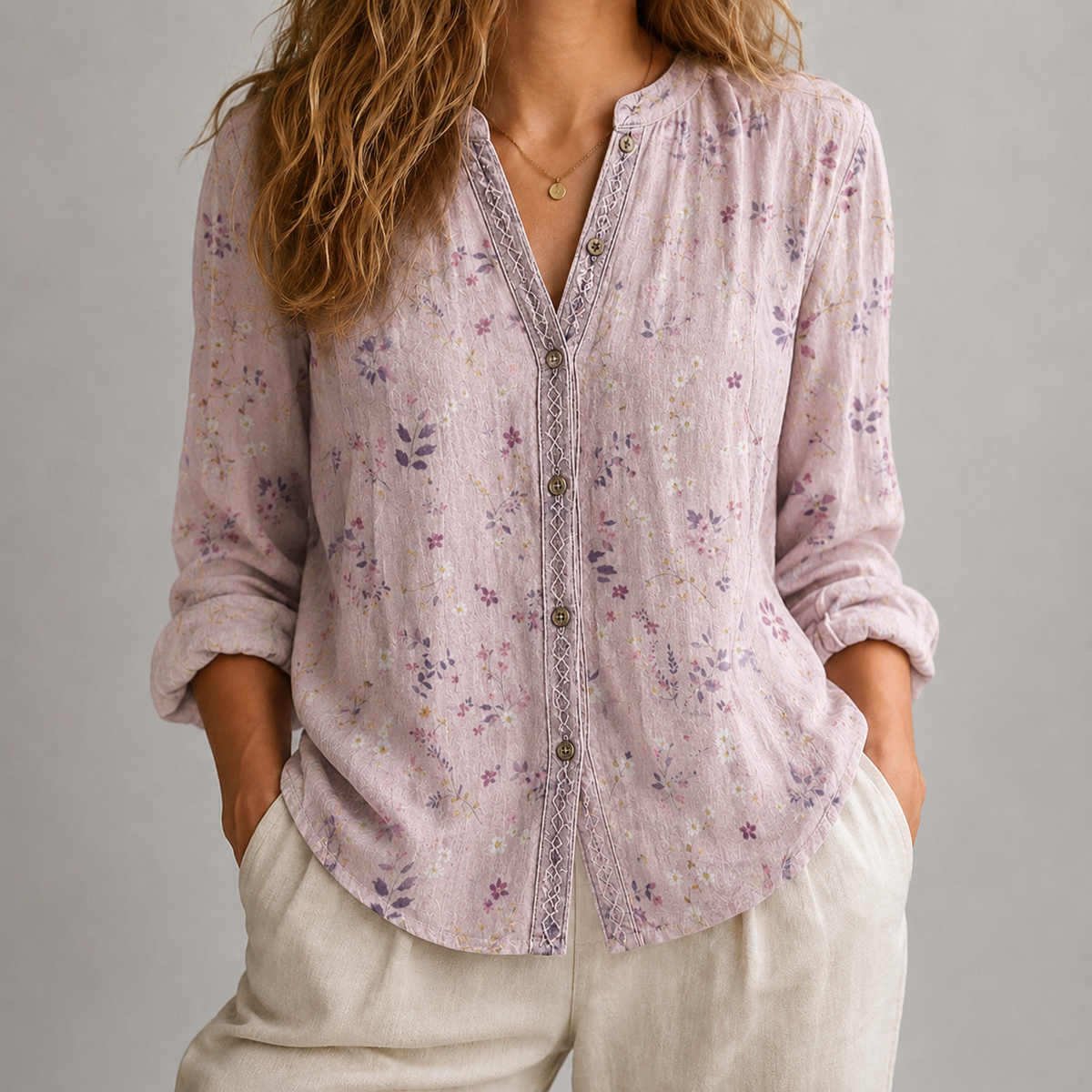 Bluse Damen Relaxed Fit Casual geschlitzter Ausschnitt