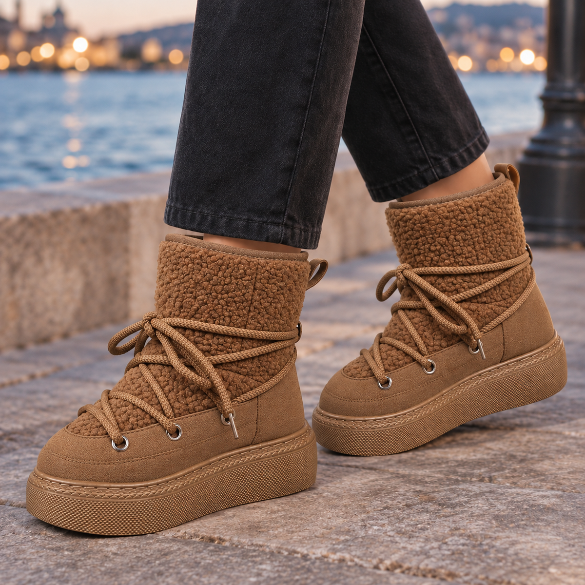 Plattformstiefel Damen Warm Gefüttert Winter
