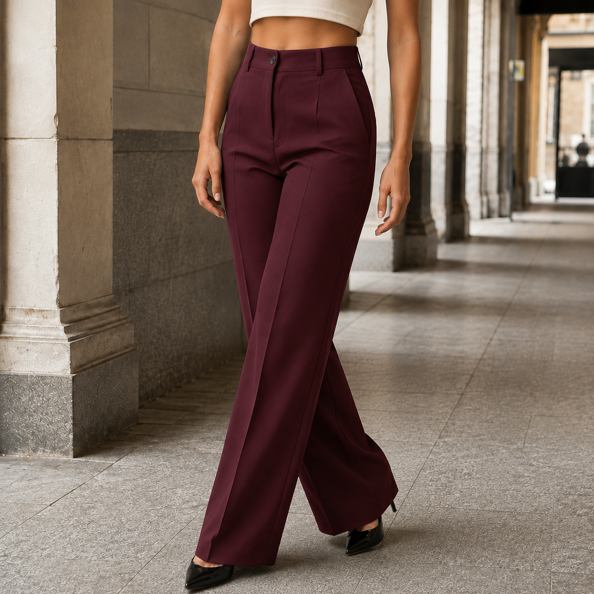 Weite Hose Damen Hoch Tailliert Elegant Freizeit