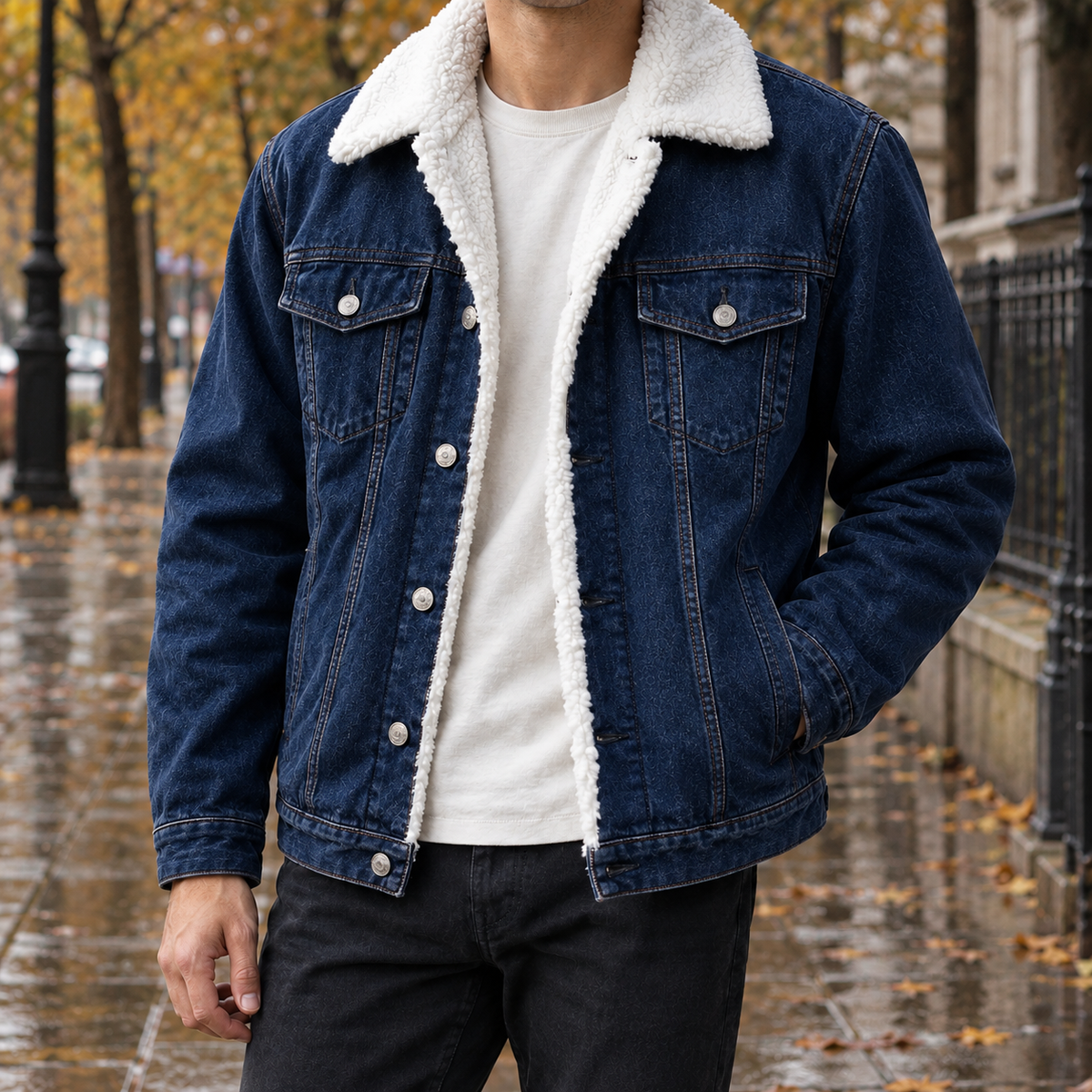 Jacke Herren Slim Fit Freizeit mit Sherpa-Futter