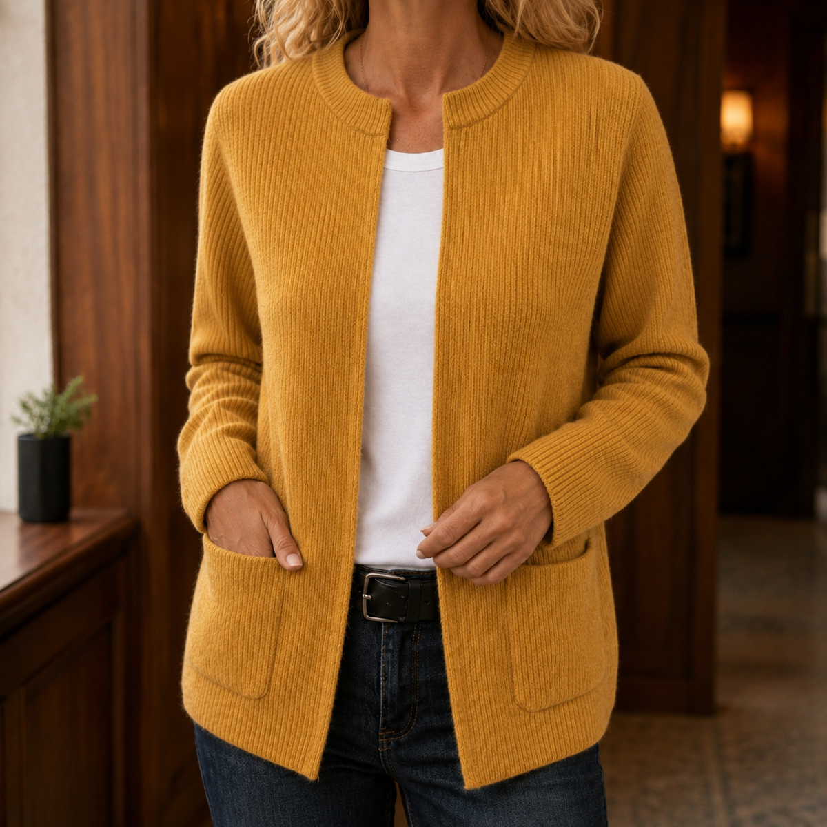 Cardigan Damen Relaxed Fit Freizeit Hüftlang