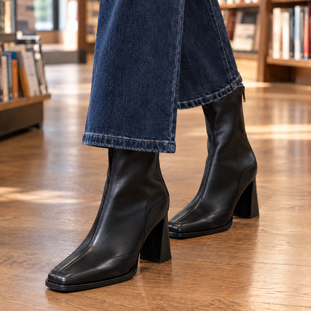 Stiefel Damen Eng Sitzend Quadratzehe Hoher Blockabsatz