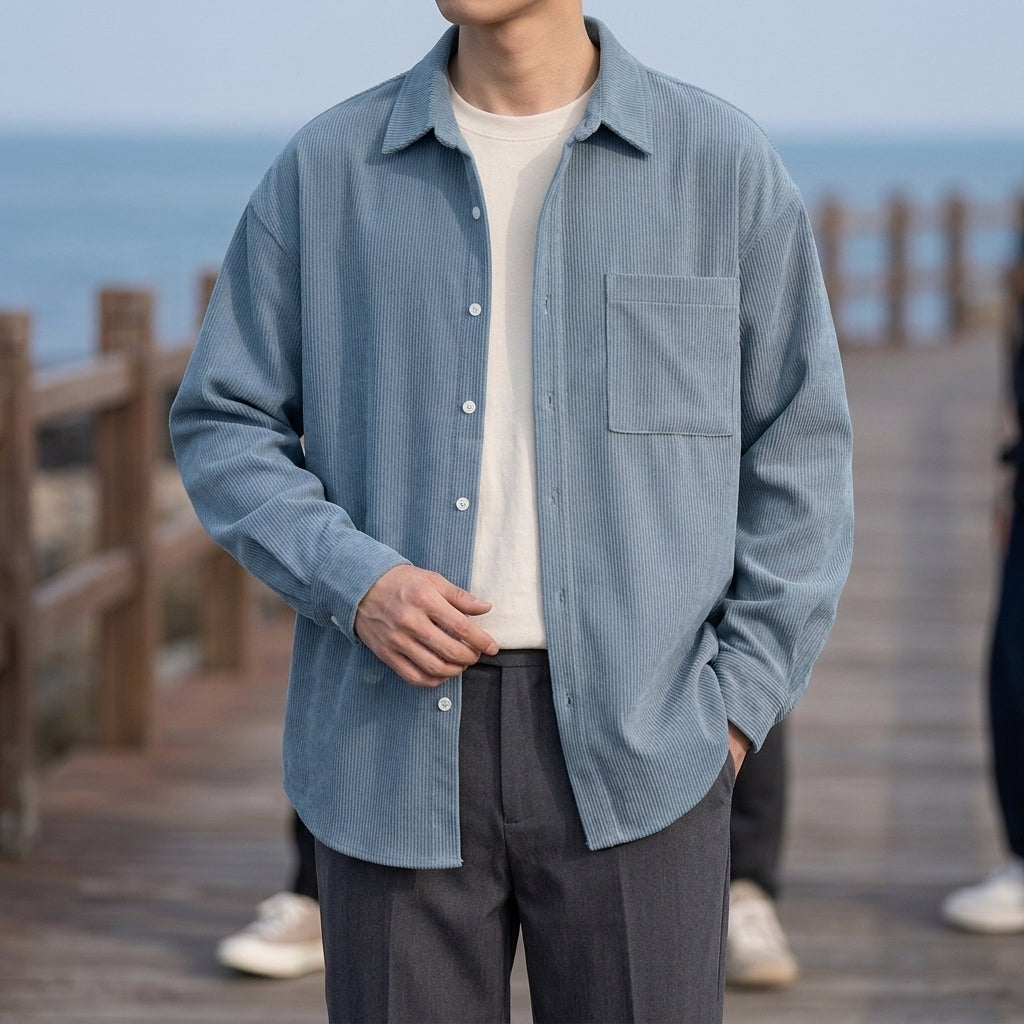 Hemd Herren Relaxed Fit Casual Cordoptik