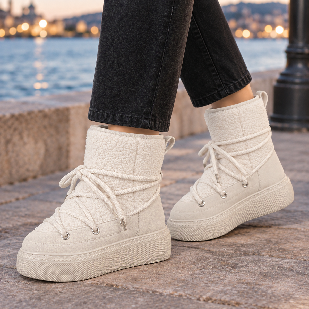 Plattformstiefel Damen Warm Gefüttert Winter