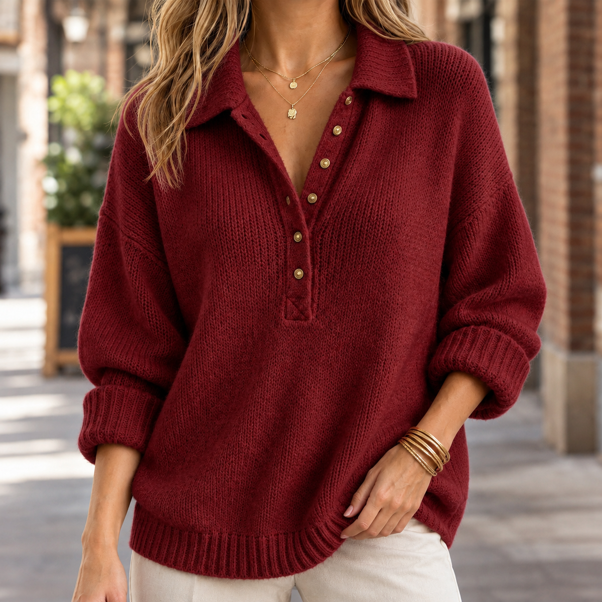 Polo Pullover Damen Oversize Relaxed Casual