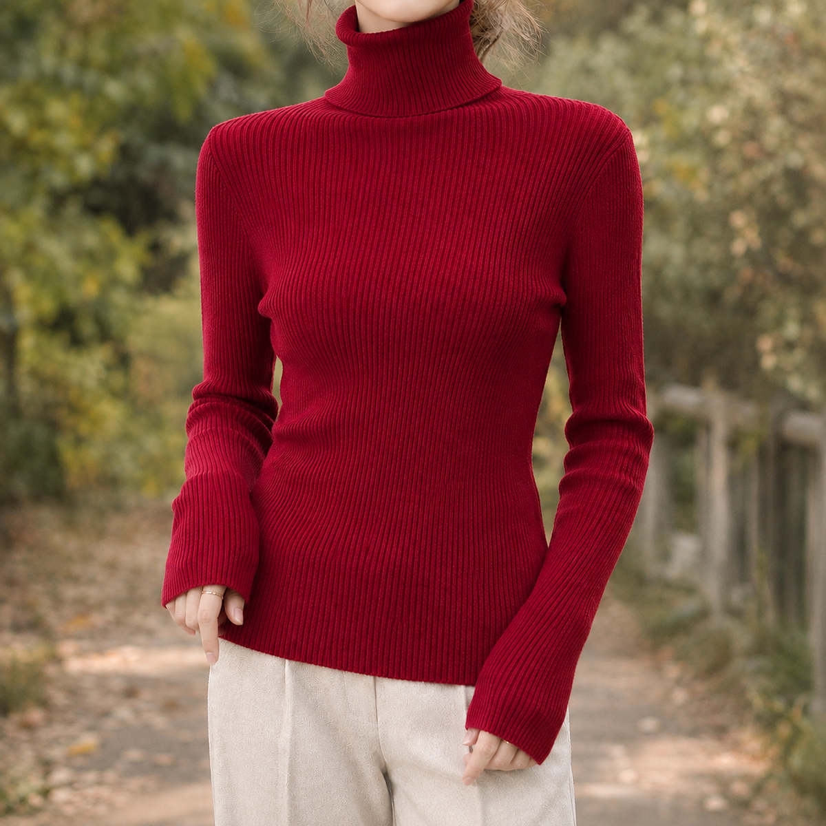 Rollkragenpullover Damen Slim Fit Übergangszeit