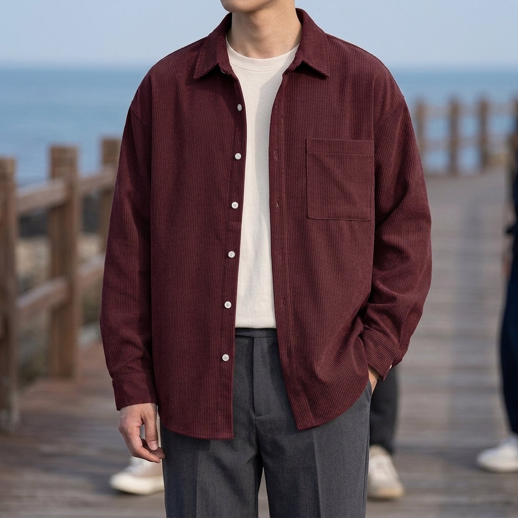 Hemd Herren Relaxed Fit Casual Cordoptik