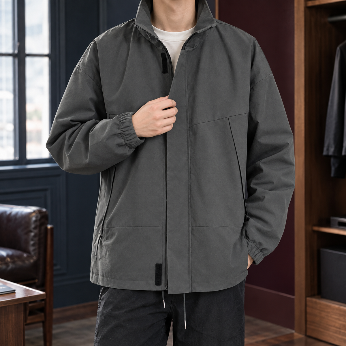 Stehkragenjacke Damen Relaxed Fit Freizeit