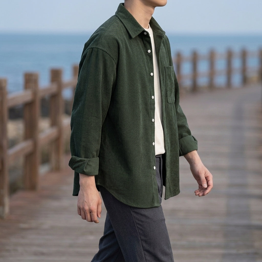 Hemd Herren Relaxed Fit Casual Cordoptik