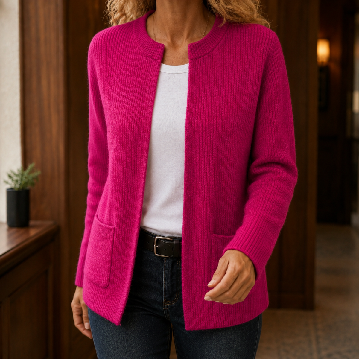 Cardigan Damen Relaxed Fit Freizeit Hüftlang