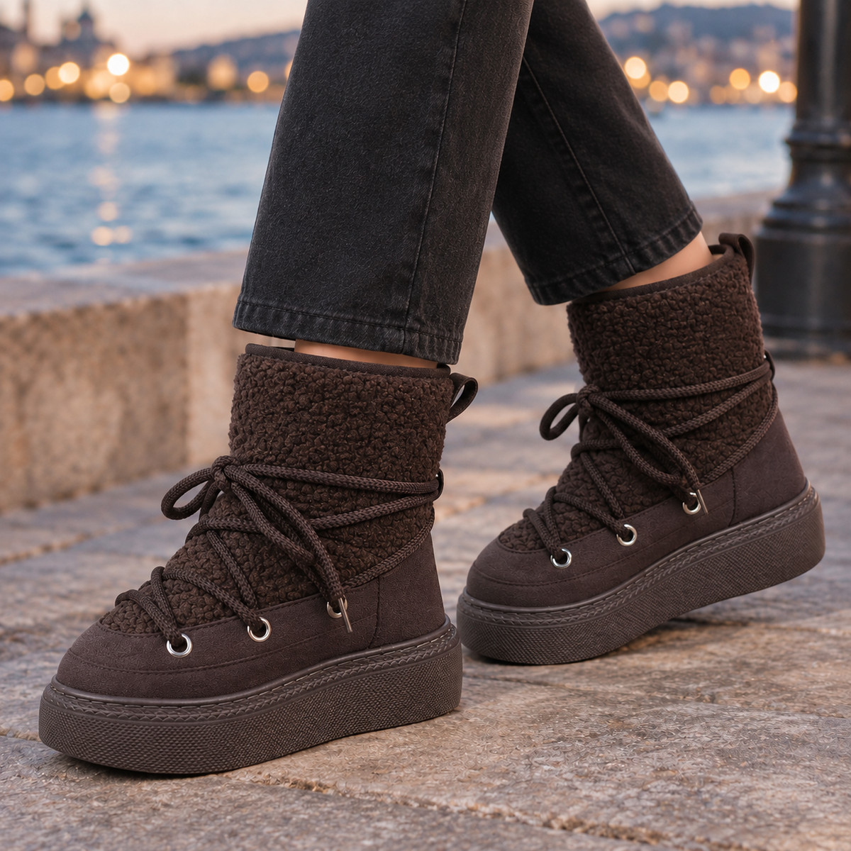 Plattformstiefel Damen Warm Gefüttert Winter