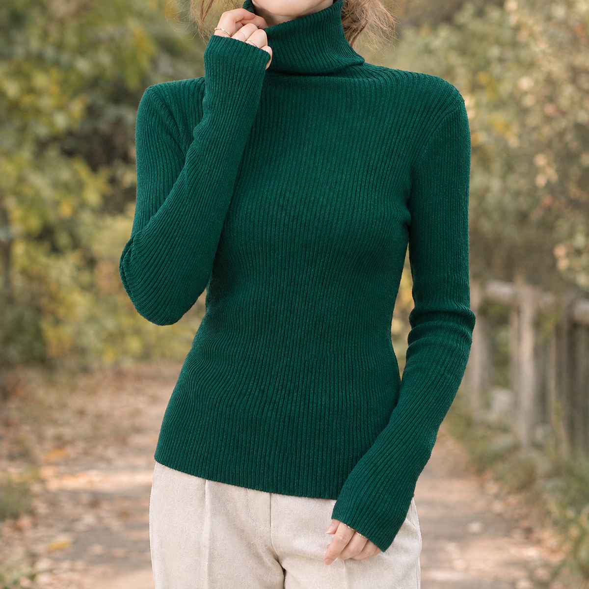 Rollkragenpullover Damen Slim Fit Übergangszeit