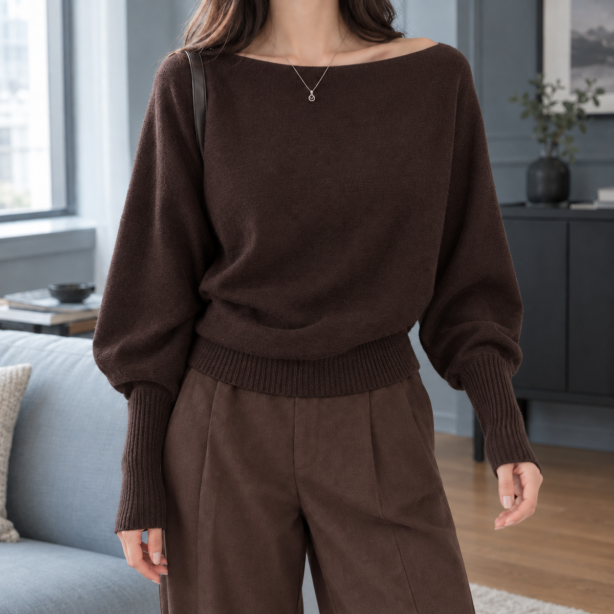 Off-Shoulder Top Damen Locker Langarm Casual