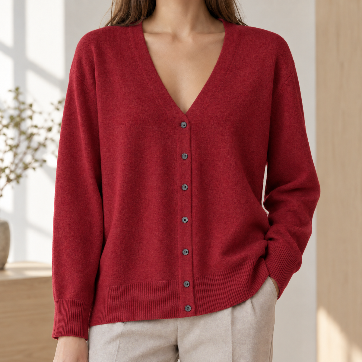 Cardigan Damen Relaxed Fit Casual V-Ausschnitt Knopfleiste