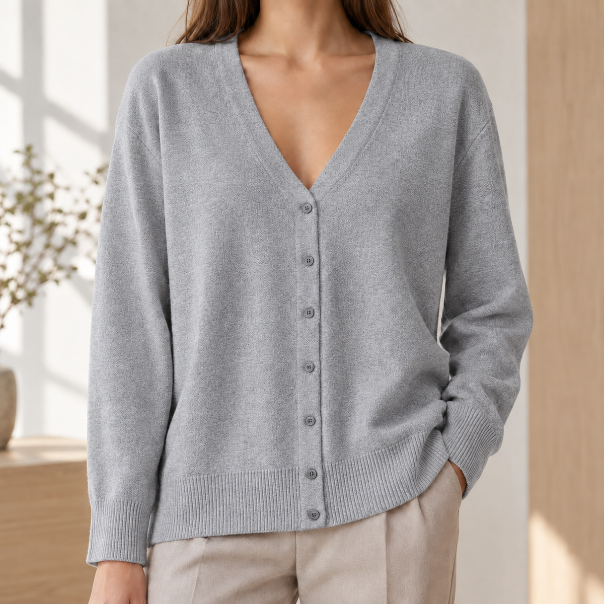 Cardigan Damen Relaxed Fit Casual V-Ausschnitt Knopfleiste