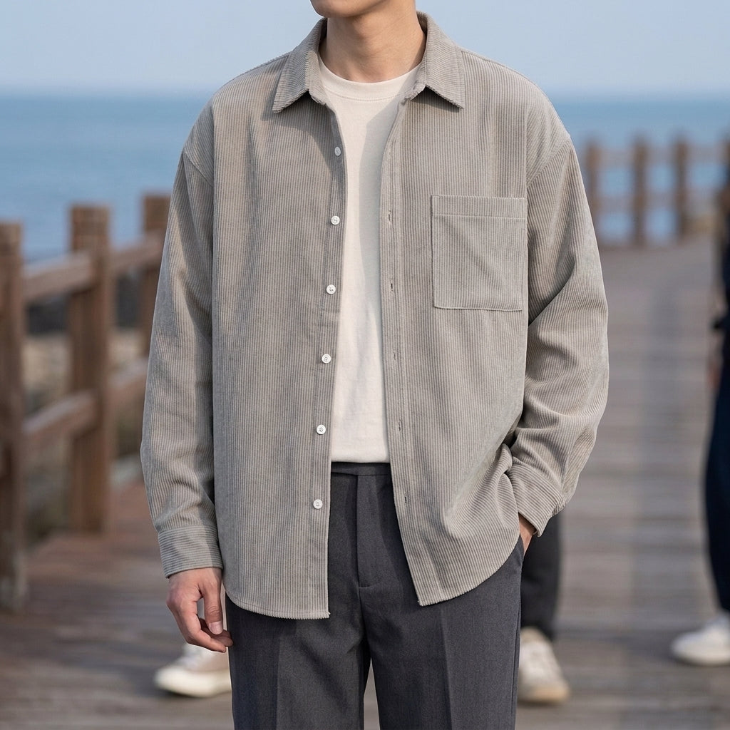 Hemd Herren Relaxed Fit Casual Cordoptik