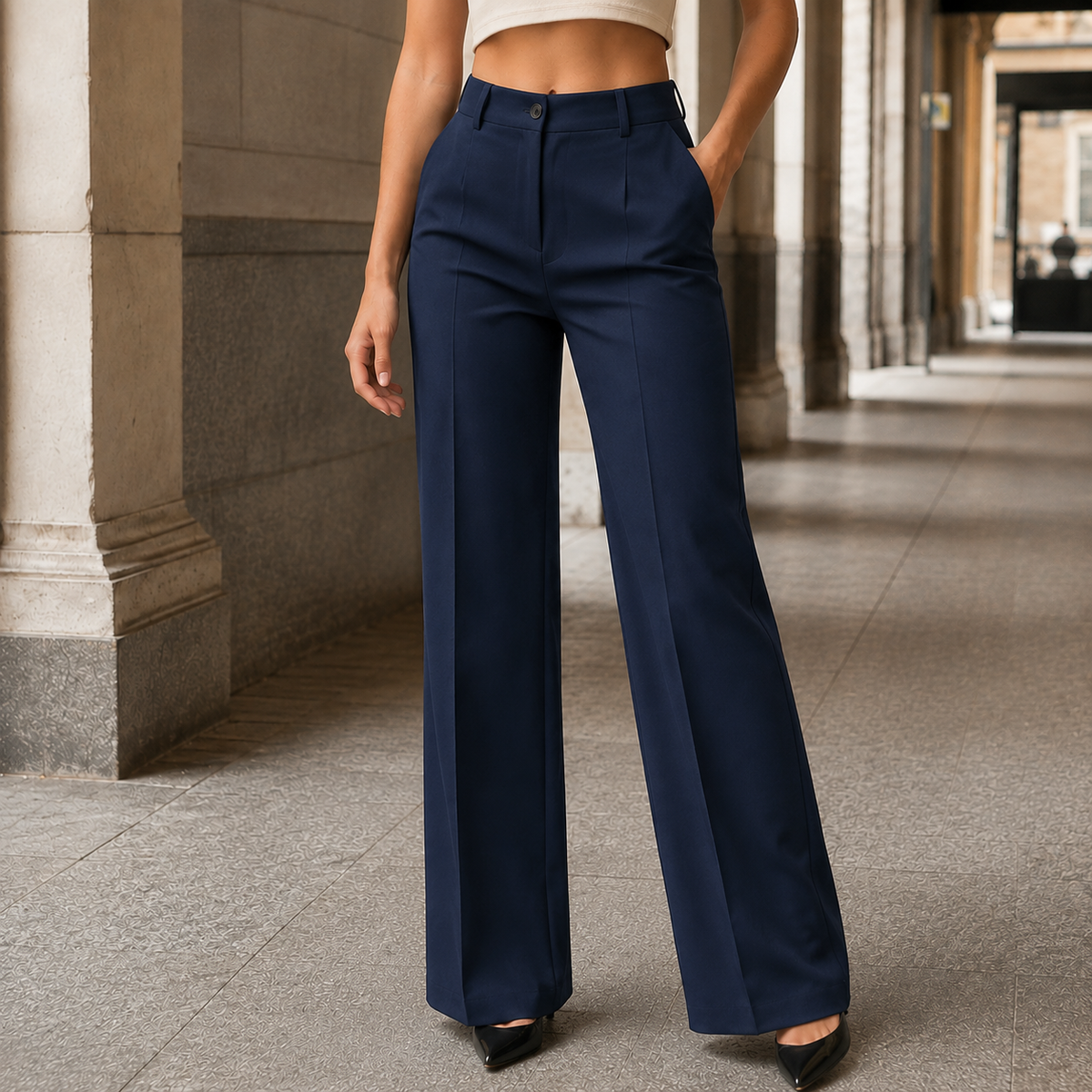Weite Hose Damen Hoch Tailliert Elegant Freizeit