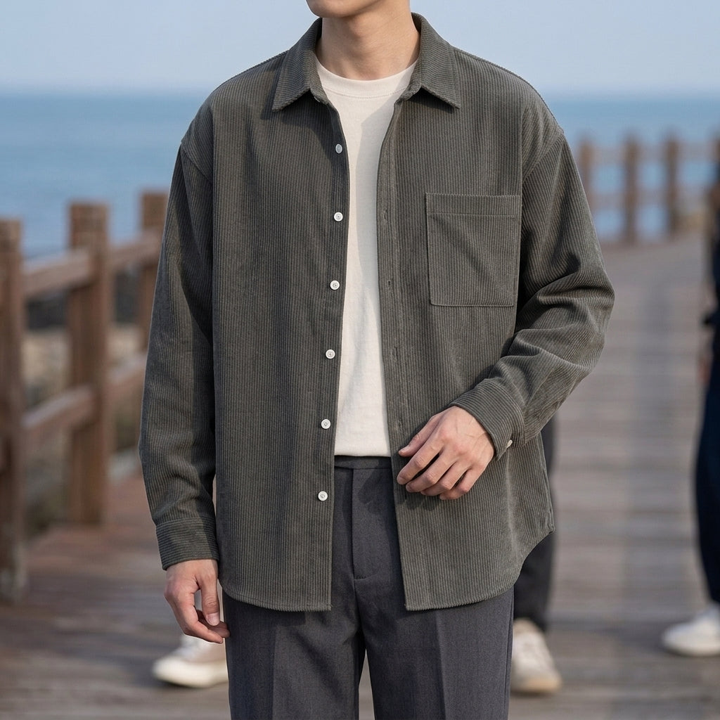 Hemd Herren Relaxed Fit Casual Cordoptik