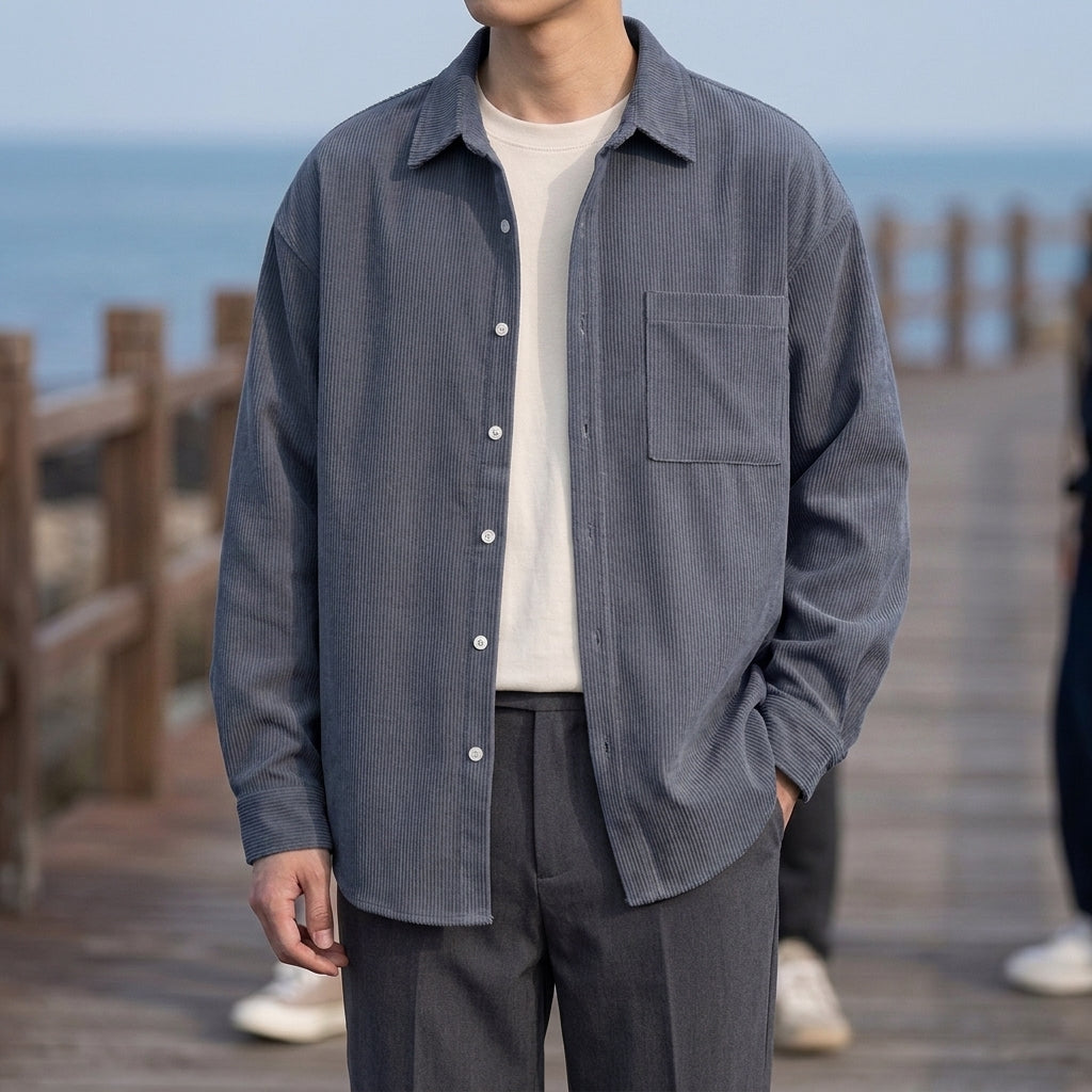 Hemd Herren Relaxed Fit Casual Cordoptik