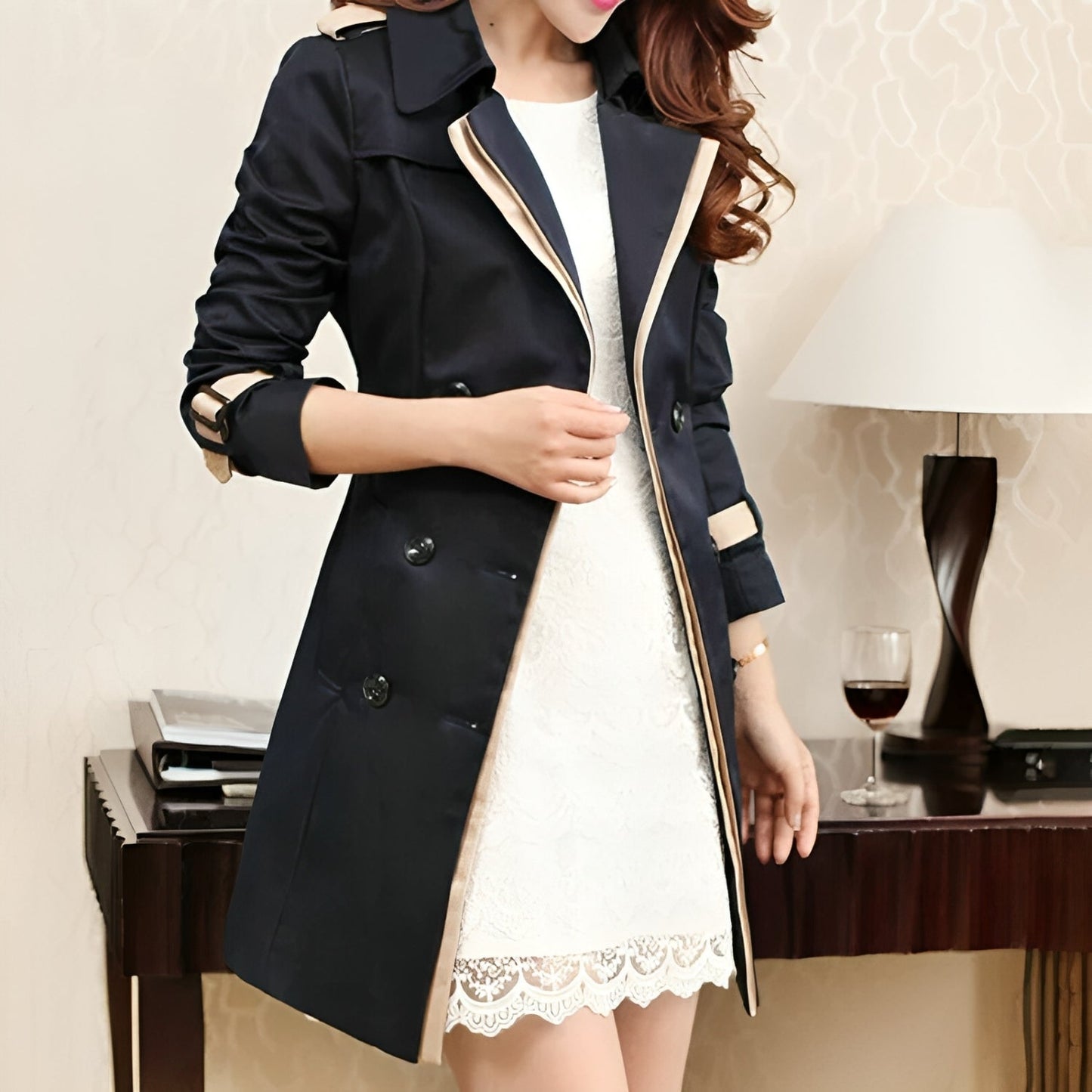 Isabel | Langer leichter Trenchcoat Damen mit Wickel und Knöpfen