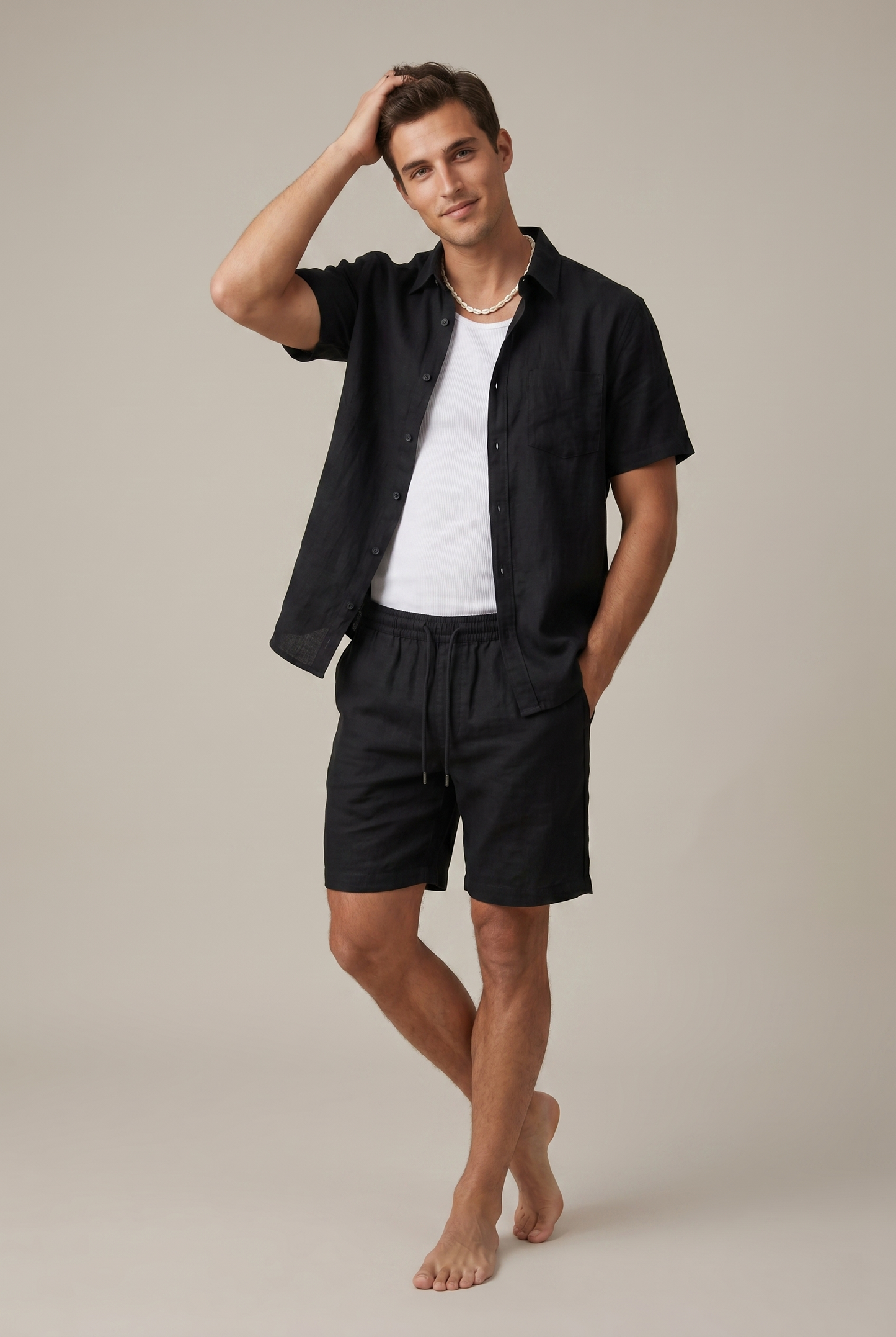 Zweiteiler Herren Kurzarmhemd Regular Fit Sommer Casual