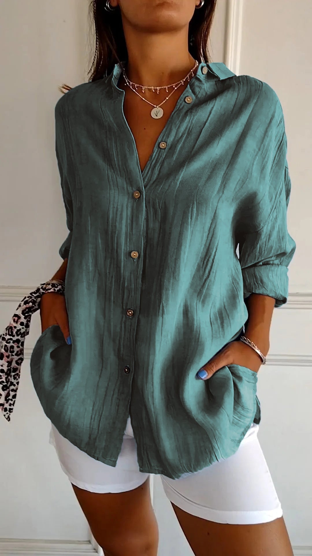 Bluse Damen Figurbetont Plissee Casual