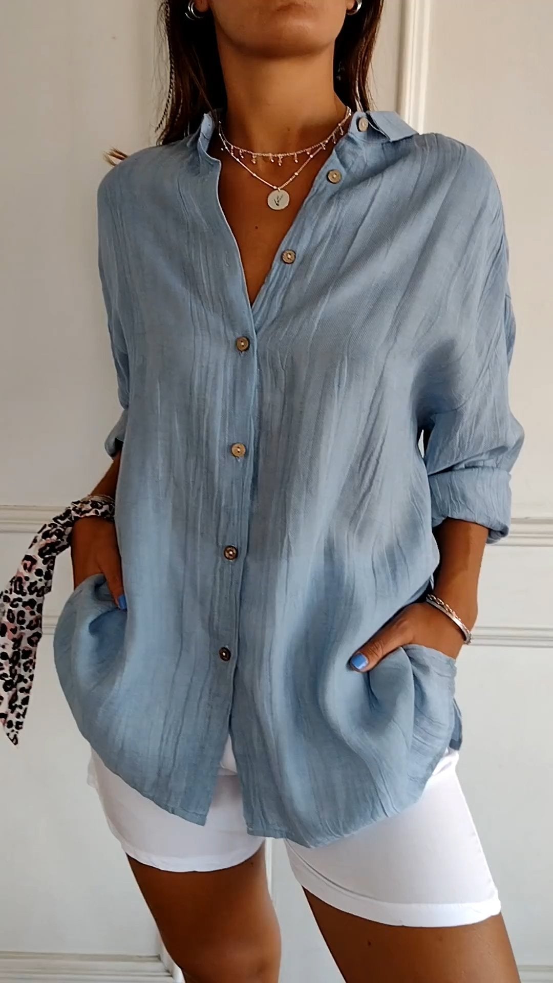 Bluse Damen Figurbetont Plissee Casual