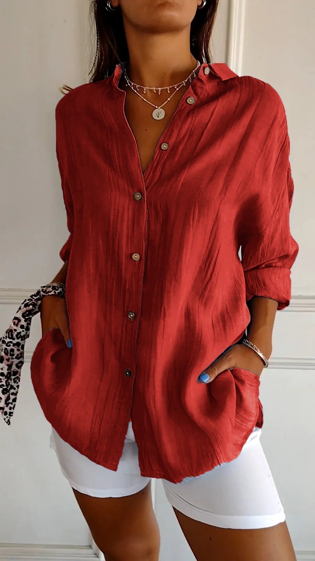 Bluse Damen Figurbetont Plissee Casual