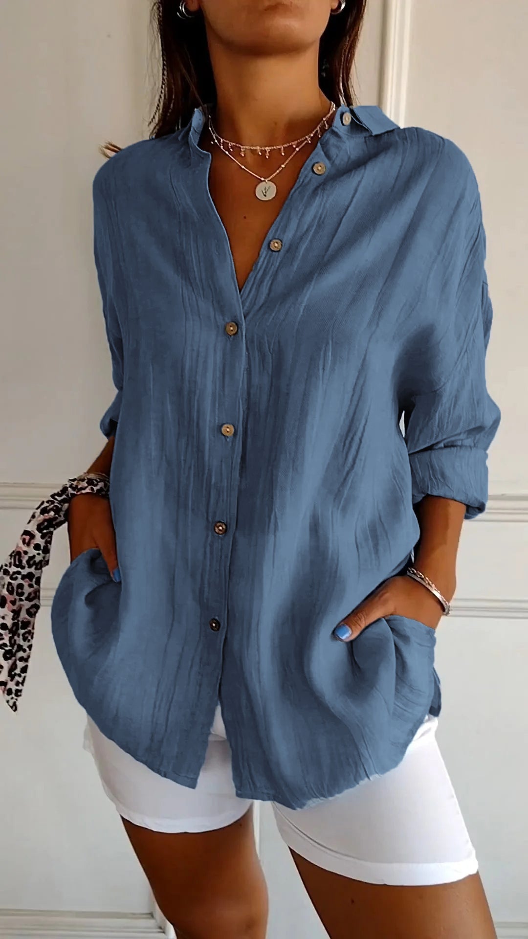 Bluse Damen Figurbetont Plissee Casual