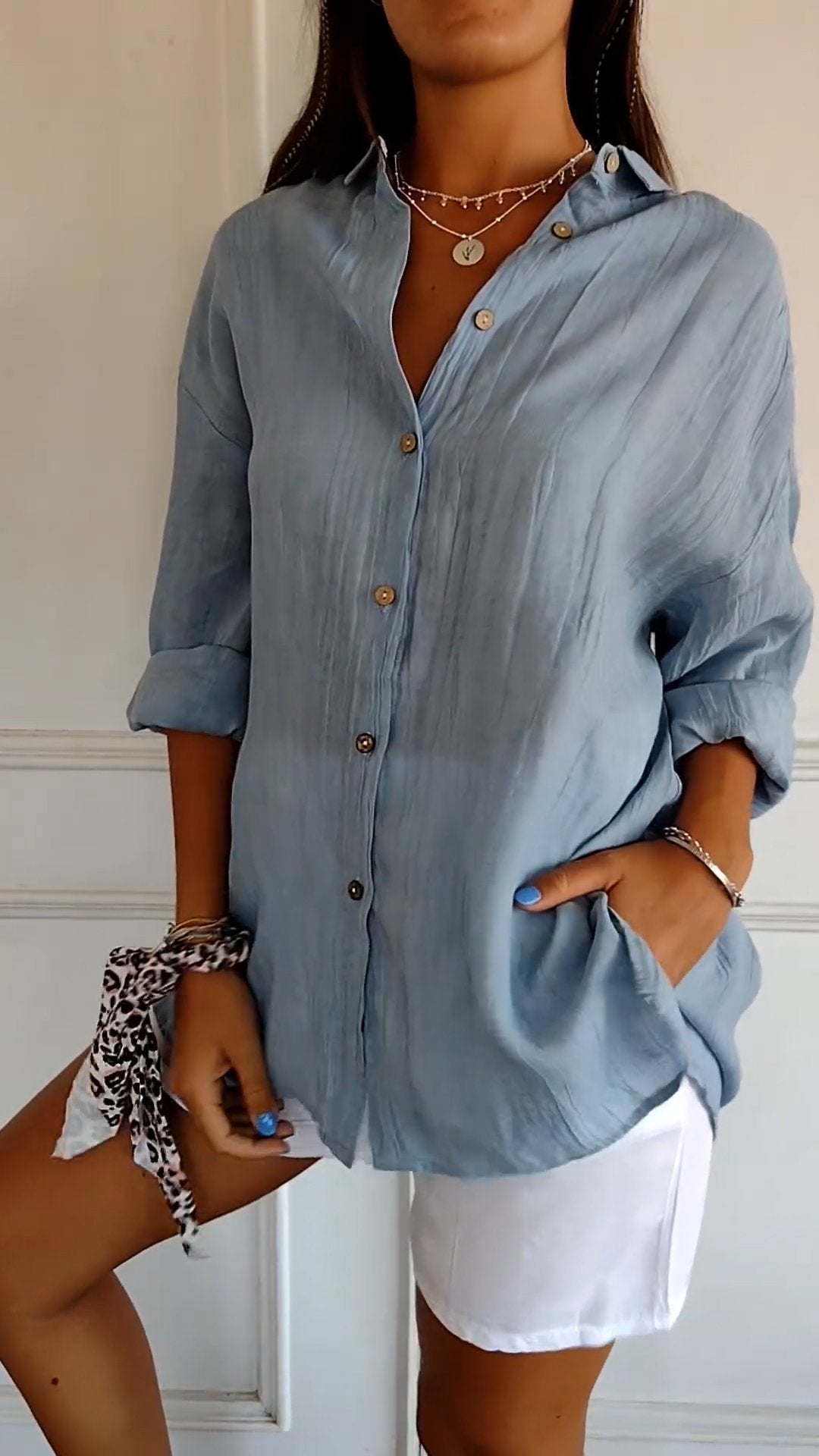 Bluse Damen Figurbetont Plissee Casual