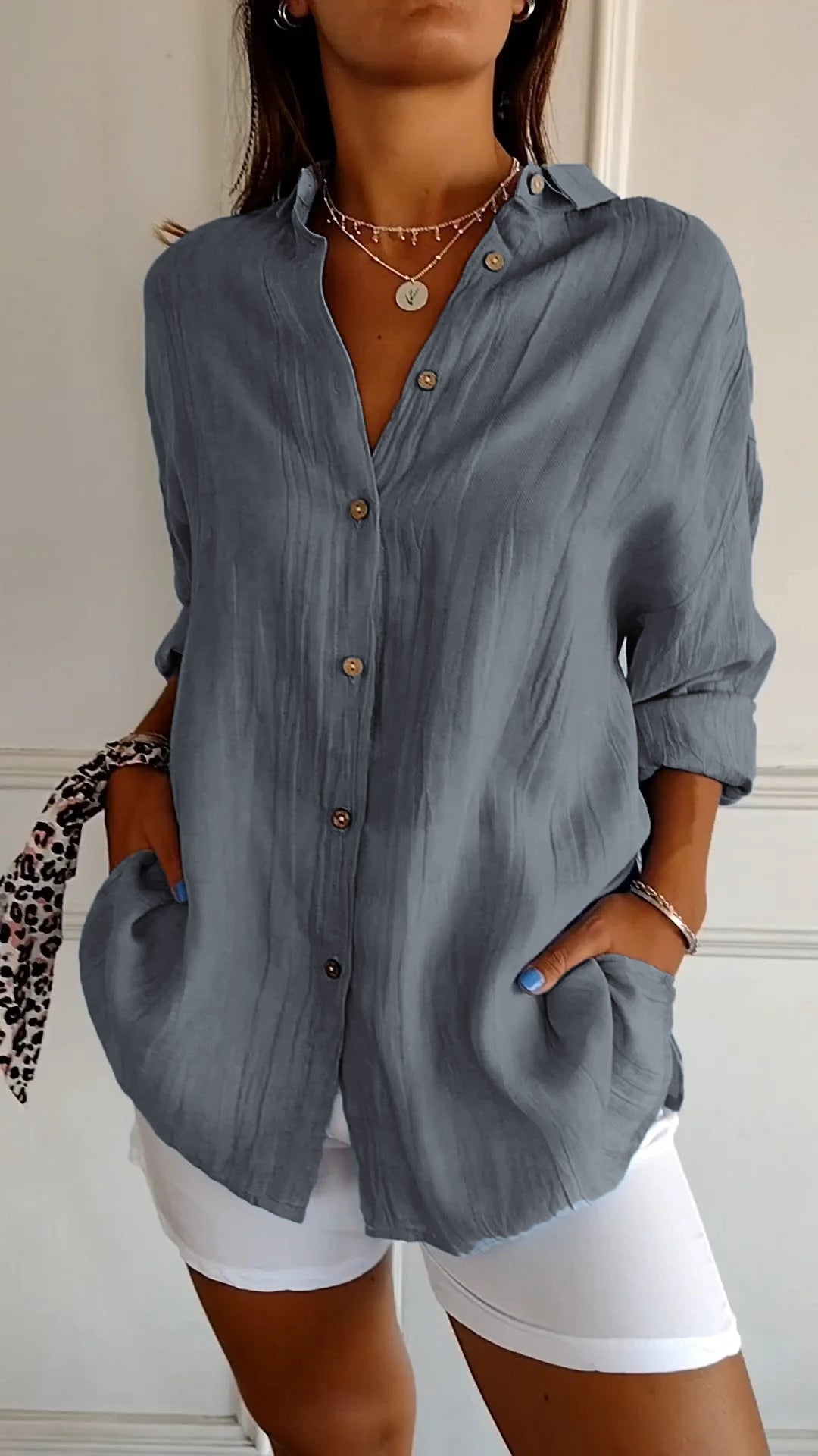 Bluse Damen Figurbetont Plissee Casual