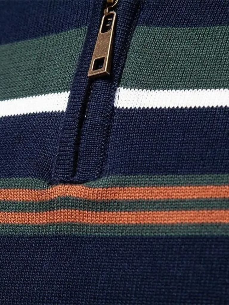 Gestreifter Pullover mit Viertelreißverschluss - Cross & Crown