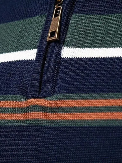 Gestreifter Pullover mit Viertelreißverschluss - Cross & Crown
