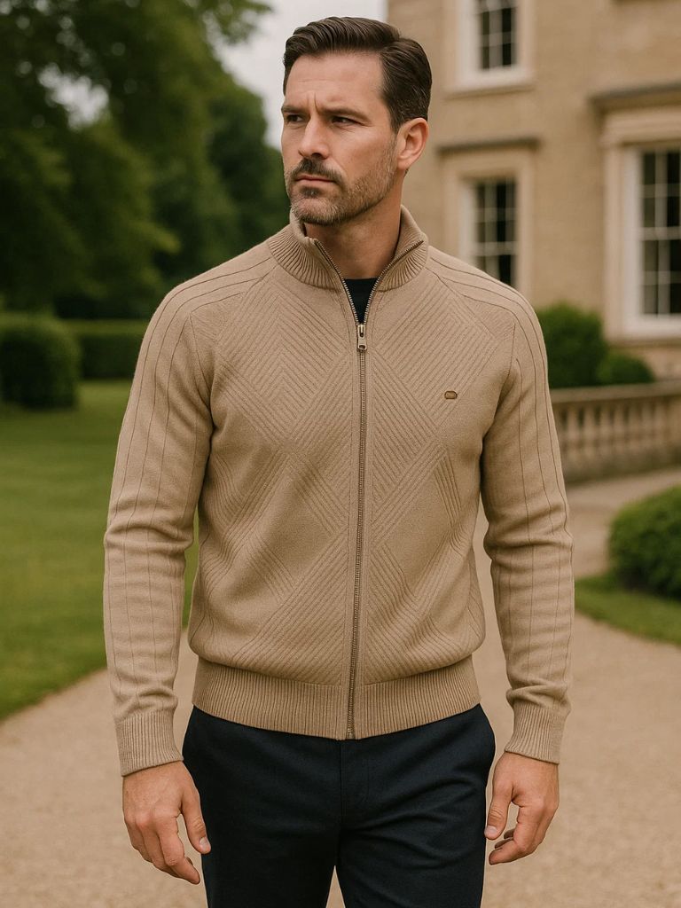 Cross & Crown Jacquard Cardigan Pullover with Zipper