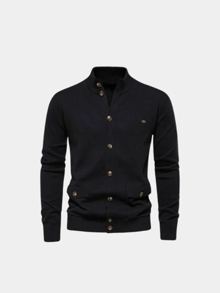 Baumwoll-Strickjacke mit Stehkragen - Cross & Crown